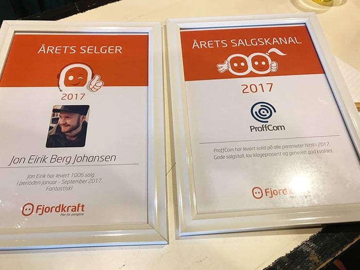 ProffCom vant prisene for årets fjordkraft-salgskanal og årets selger