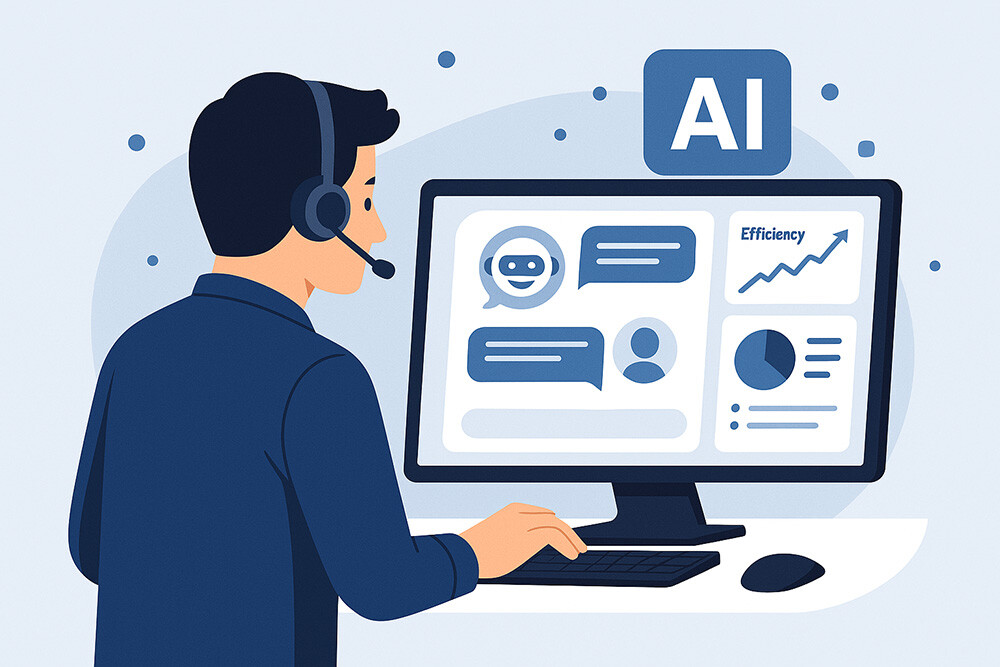 illustrasjon av kundebehandler som benytter AI for 
